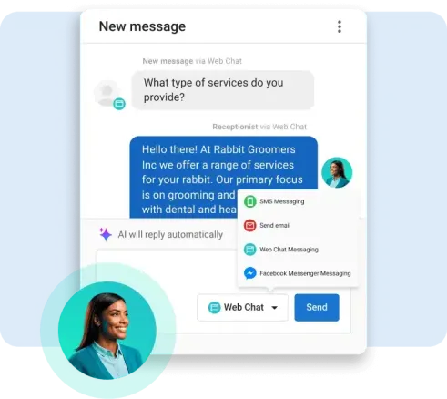 AI receptionist web chat conversation