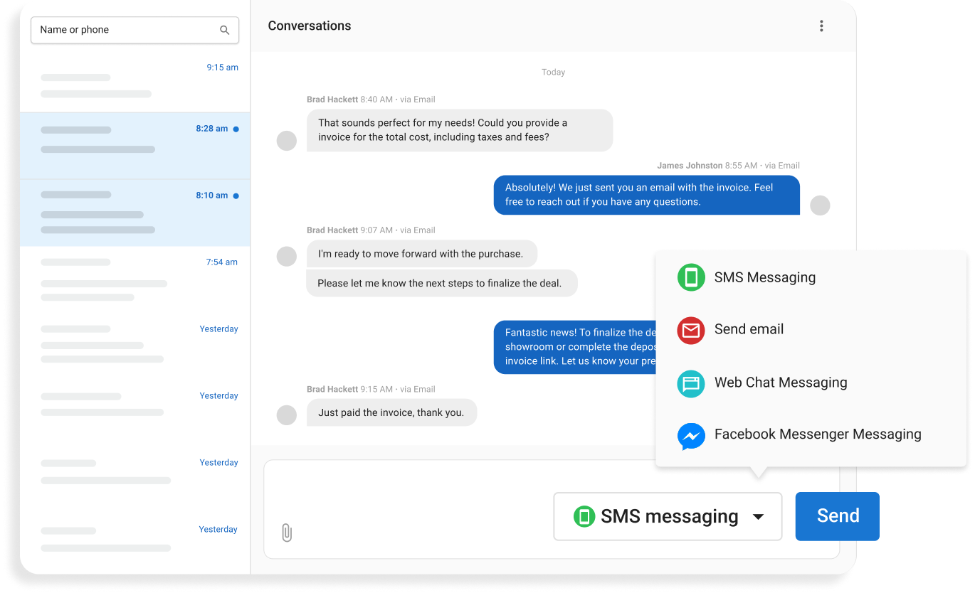 Channel selector showing all connected messaging platforms