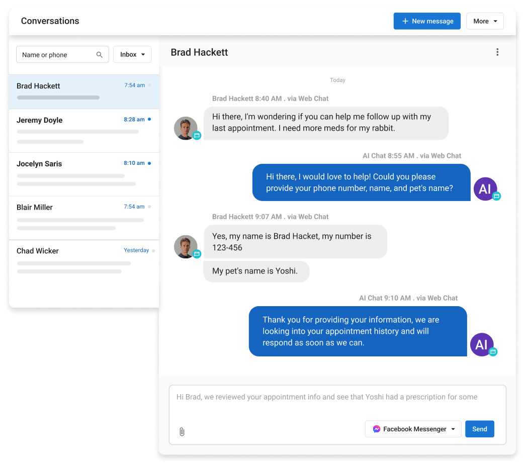 Facebook Messenger conversation routing into Conversations inbox