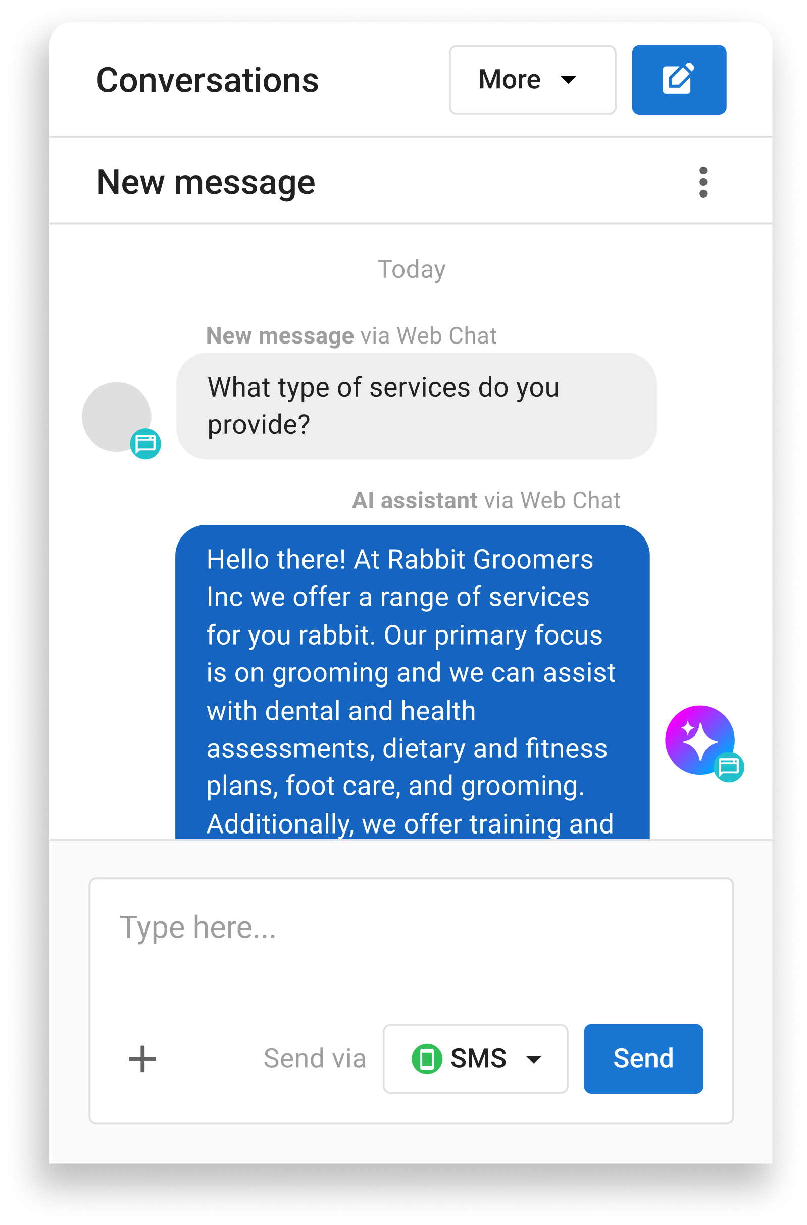 SMS thread from a customer in the Conversations inbox