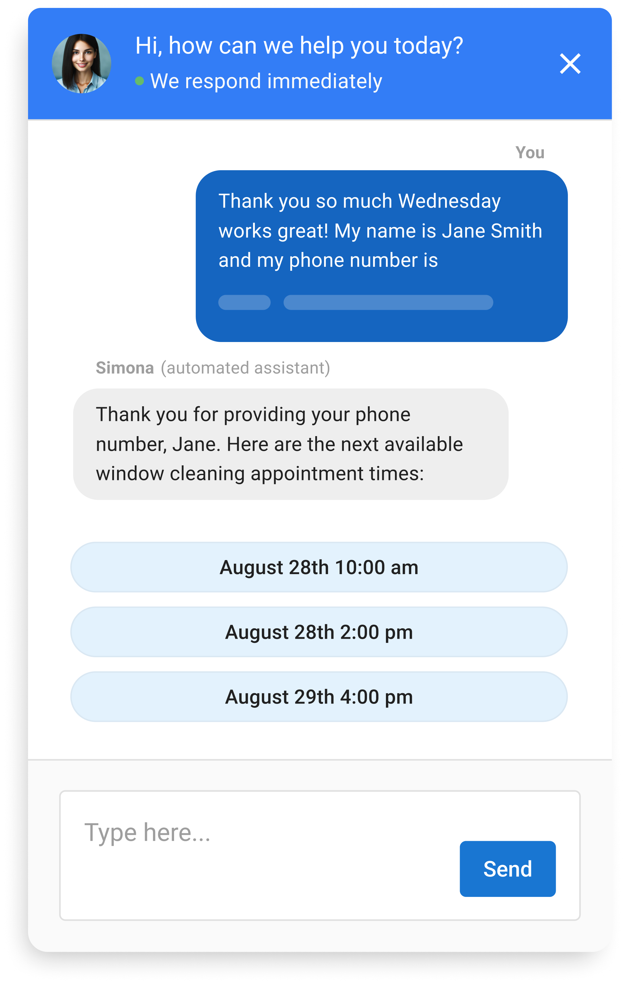 AI Receptionist booking via web chat