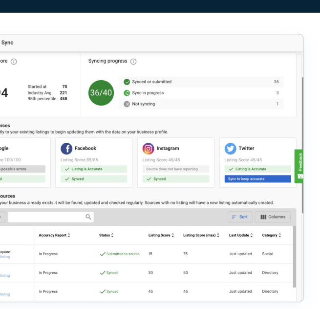Listings sync dashboard