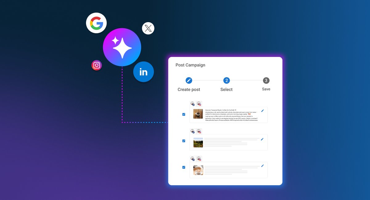 AI-assisted social post composer with channel-by-channel preview
