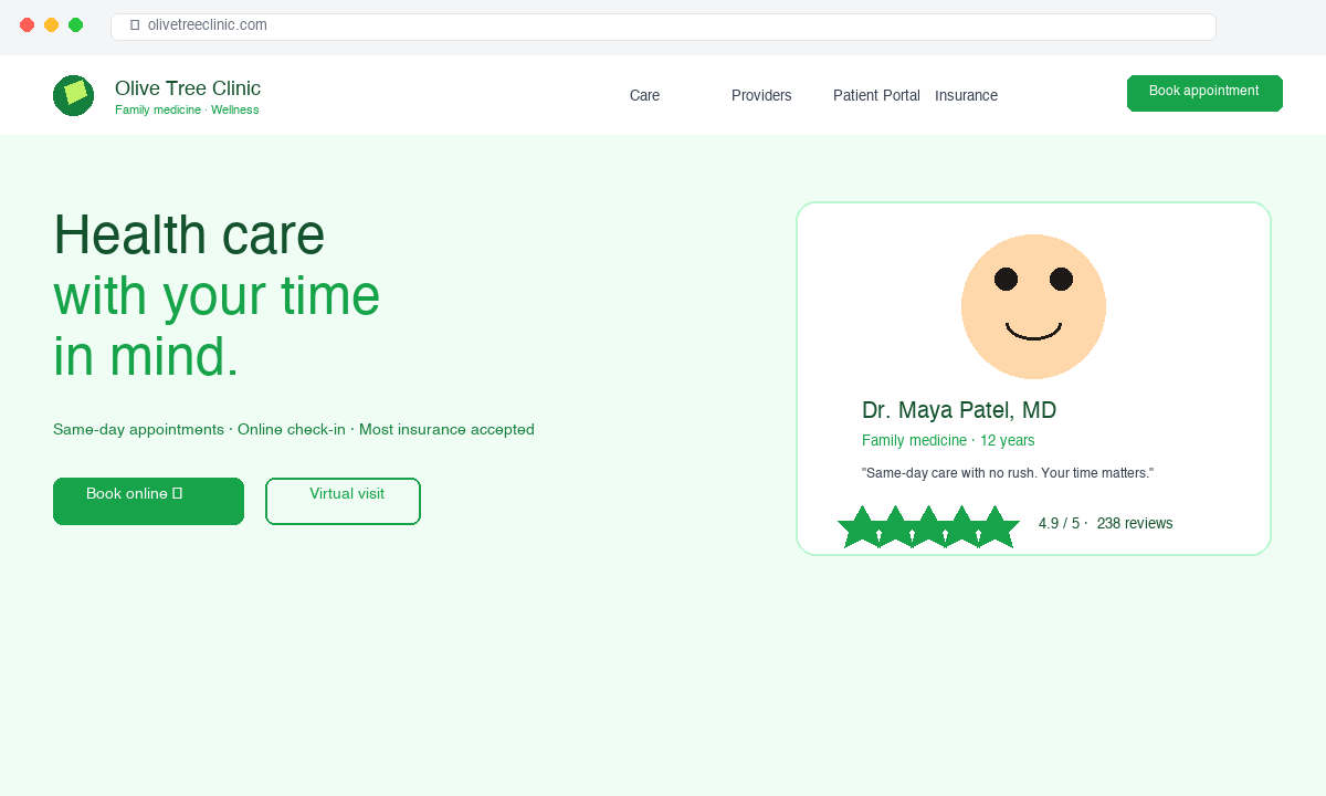 Olive Tree Clinic health wellness website mockup
