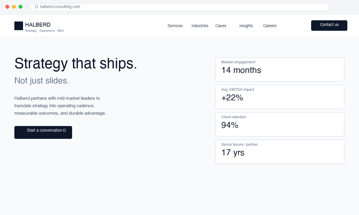 Halberd Consulting professional services website mockup