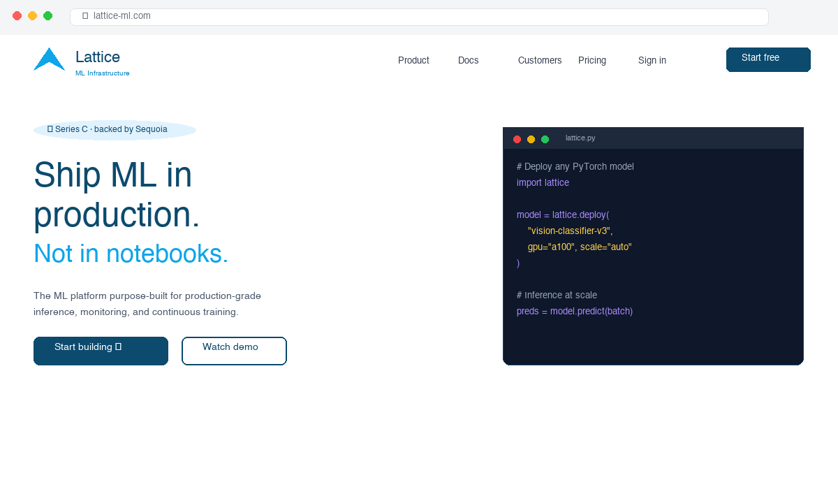 Lattice ML saas b2b website mockup