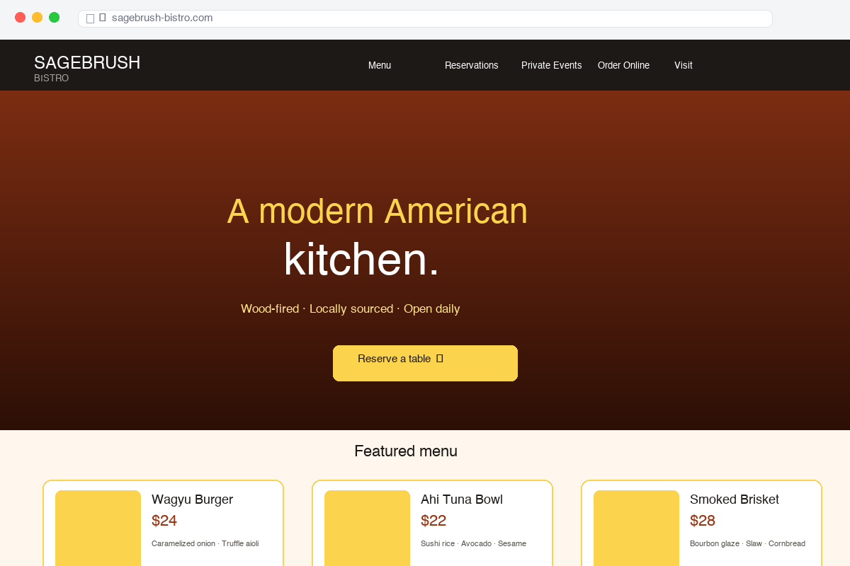 Industry-specific restaurant website mockup