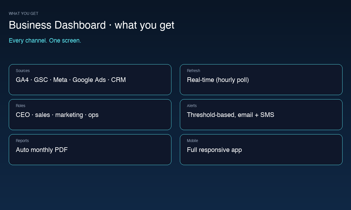 Business Dashboard flagging the metrics that need attention
