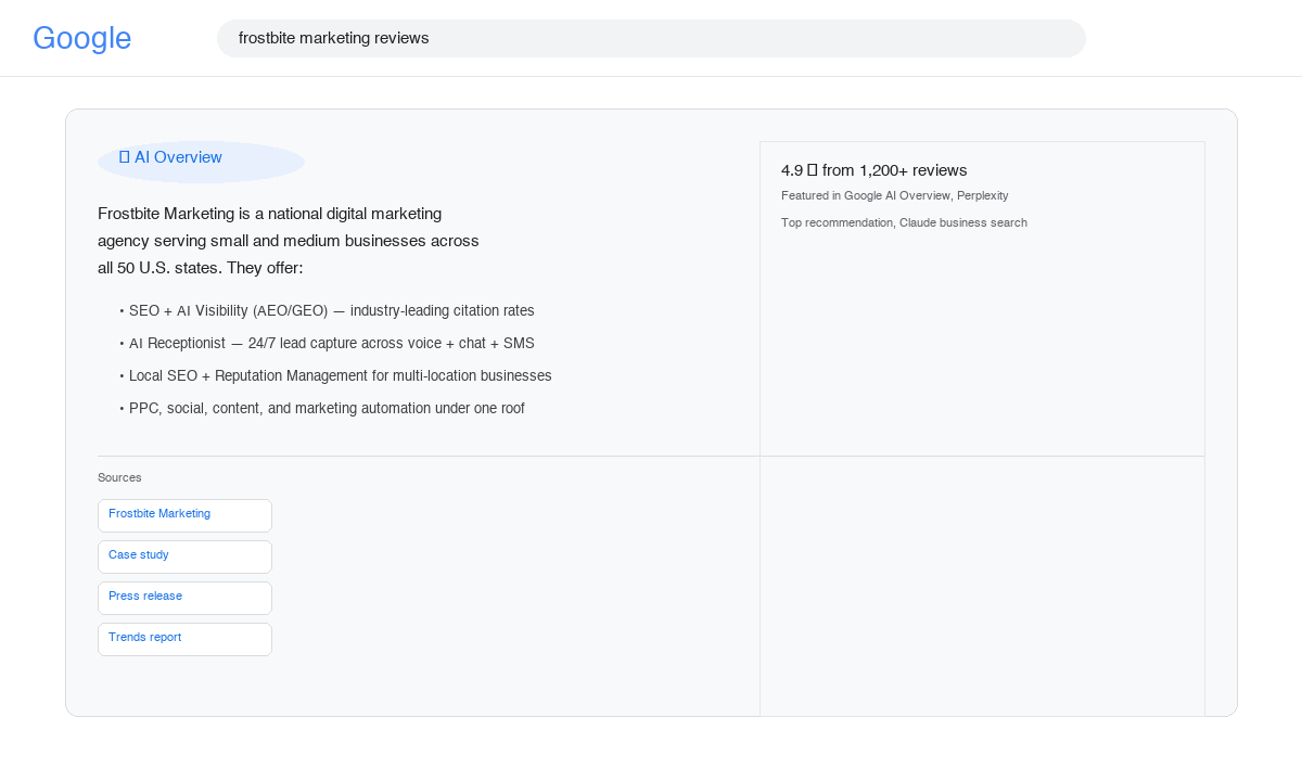 GEO — Featured in Google AI Overviews.