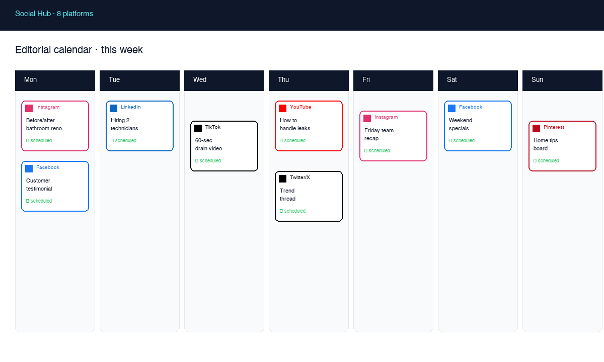 Social — 8 platforms. One editorial calendar.