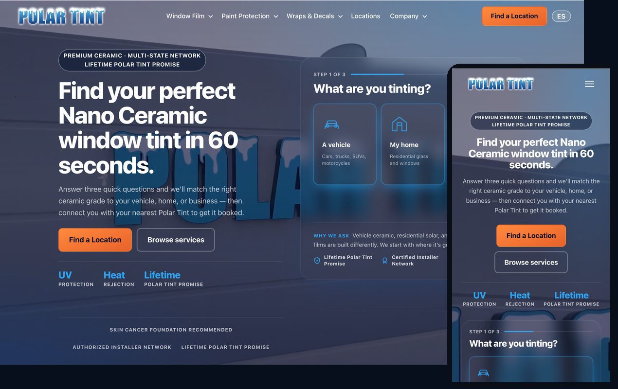 The Polar Tint national website home page, built and run by Frostbite Marketing
